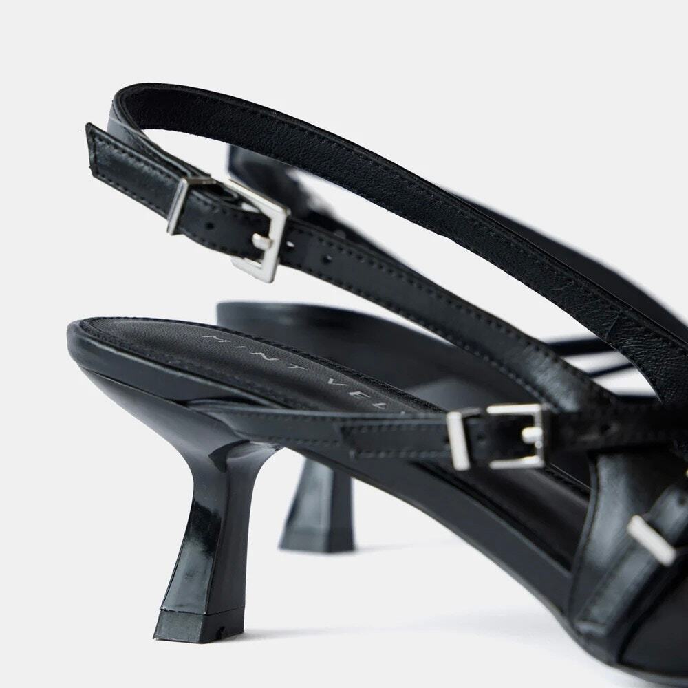 Black Pointed Slingback Heels with Straps - Picture 5 of 16